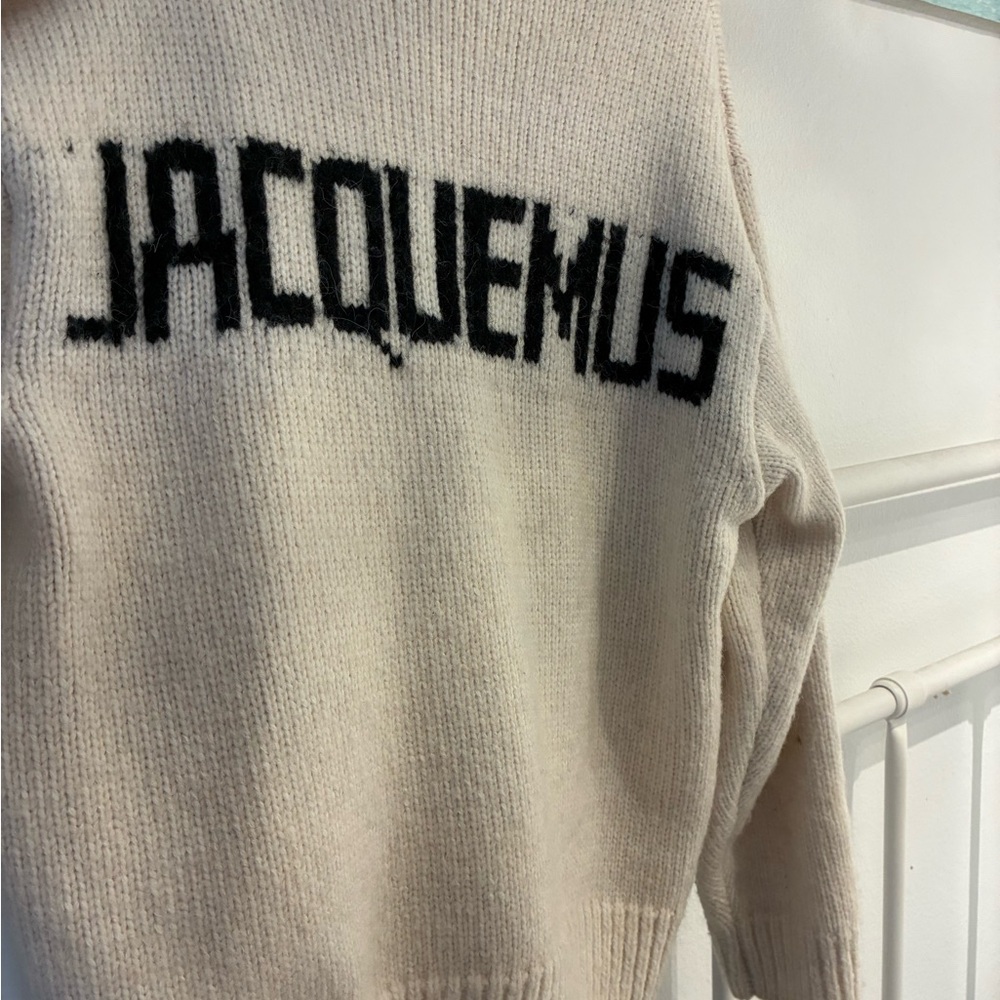 Cream Crewneck Sweater with Black Logo